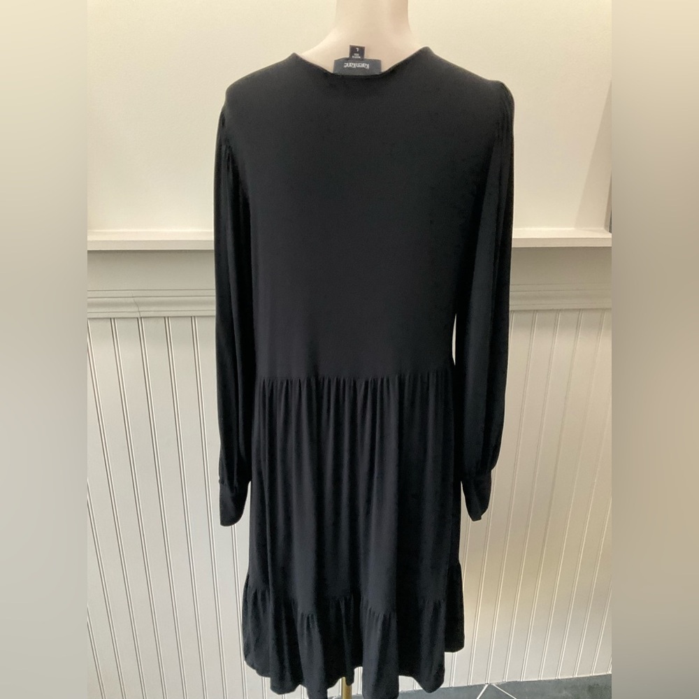 Karen Kane Black Tiered Dress Size Large Stretch Rayon Blend Boho Minimalist - Picture 3 of 4